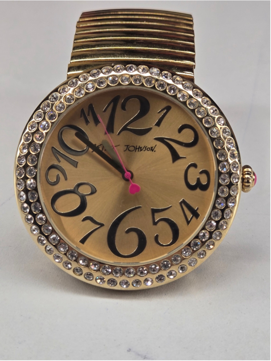 Betsey Johnson Accessories - Betsey Johnson Watch Gold Tone Rhinestone Bezel Stretch Band Working Battery